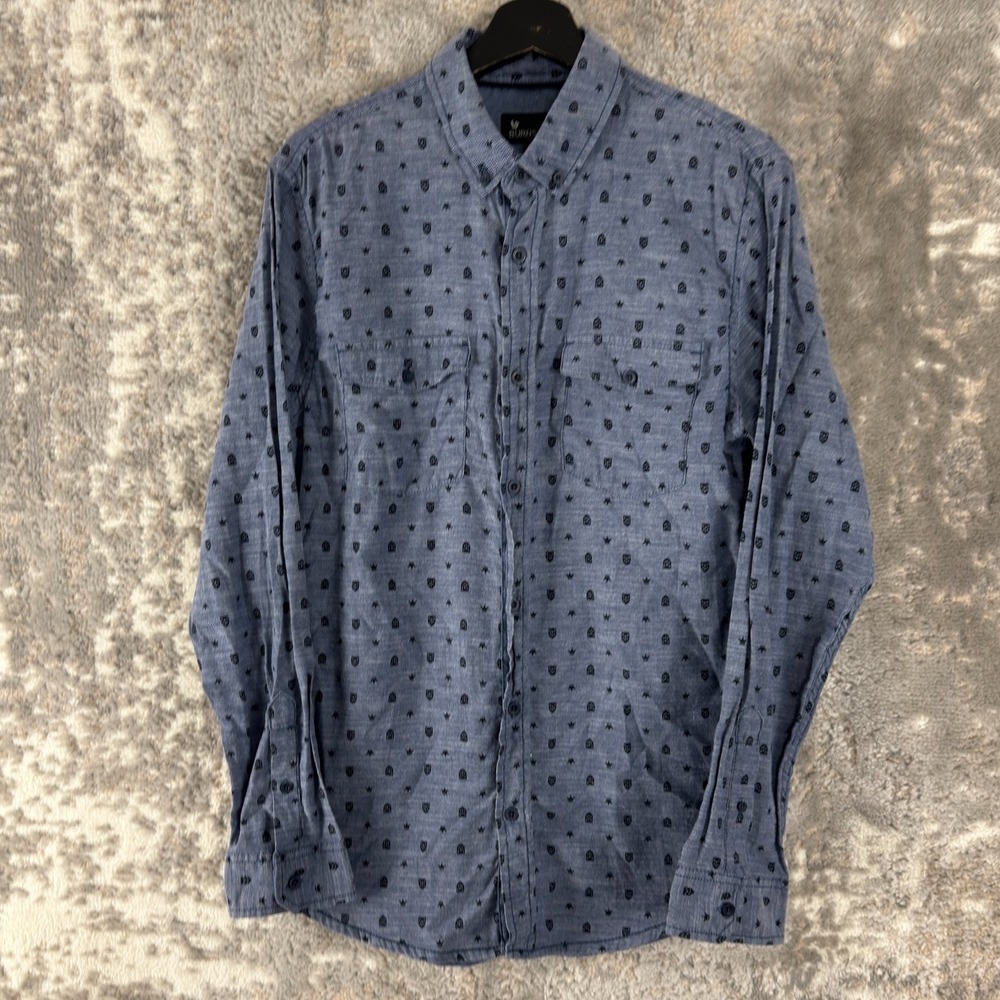 Burnside Size M Polka Dot Casual Button Shirt Blue Long Sleeve Collar Cotton